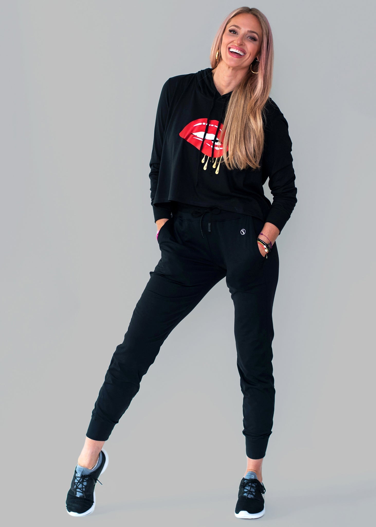 Red Lips Light Cropped Hoodie