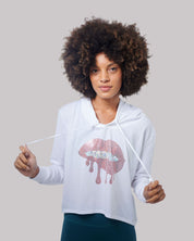 Sparkled Lips Light Cropped Hoodie