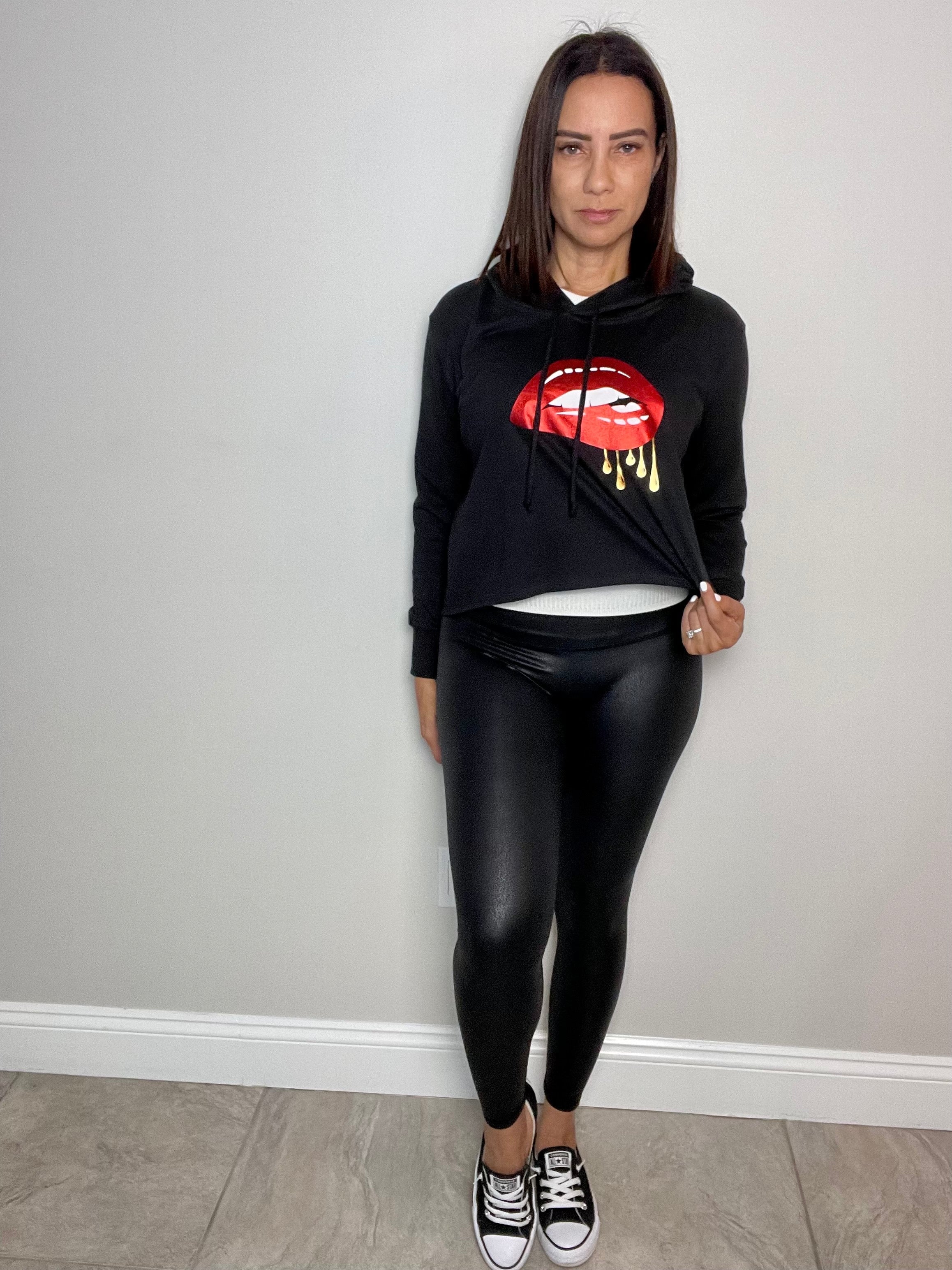 Red Lips Light Cropped Hoodie